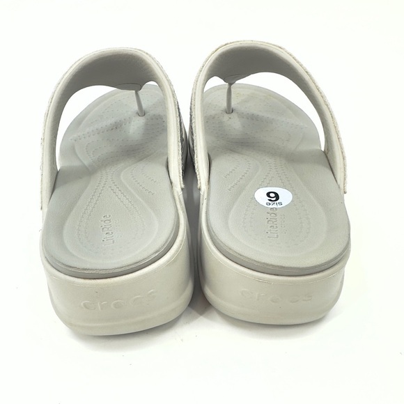 Crocs Boca Wedge Sandals Womens 6 Silver Sequin Thong Flip Flop Platform Beachy - Picture 5 of 10